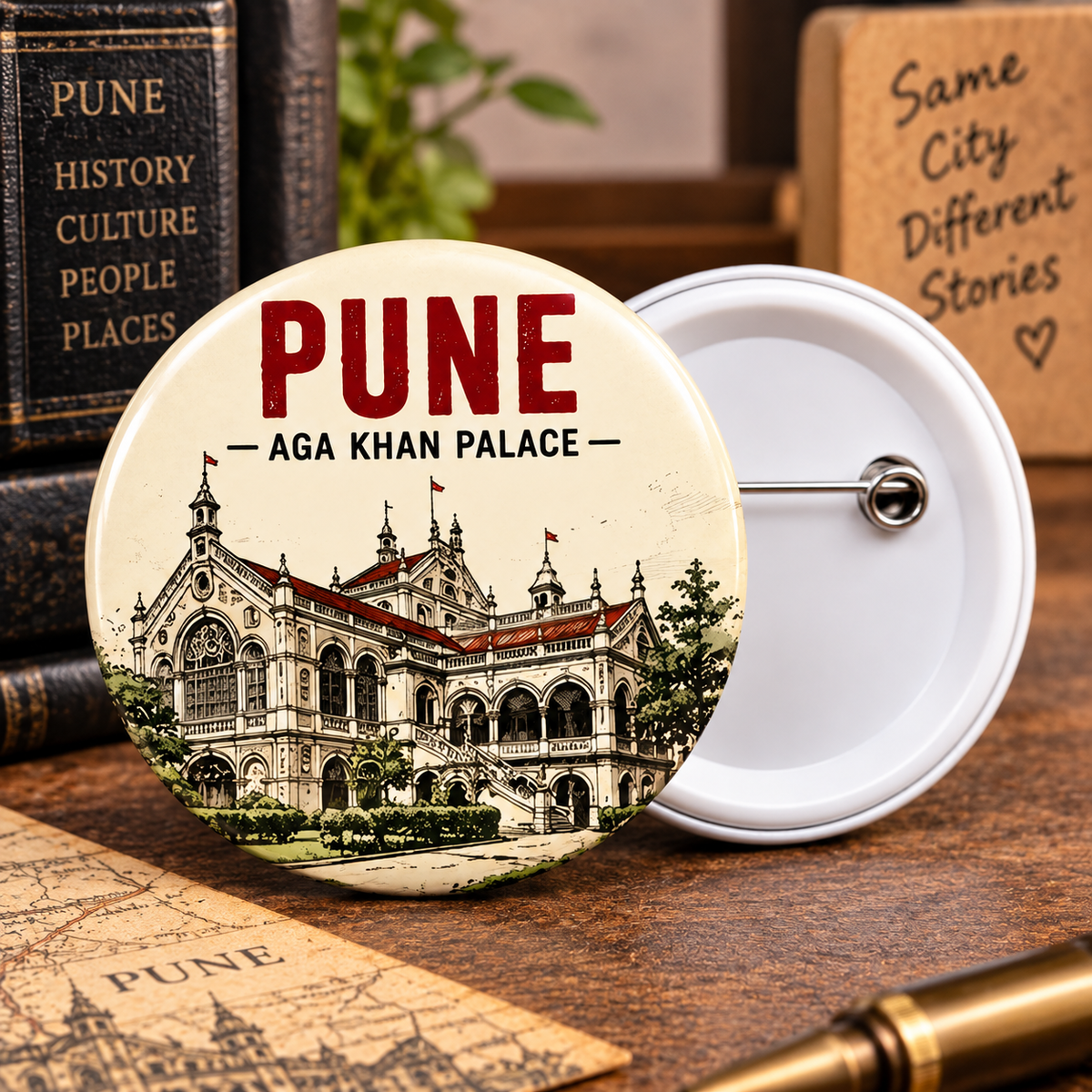 Round Pin Button Badge - Aga Khan Palace,Pune