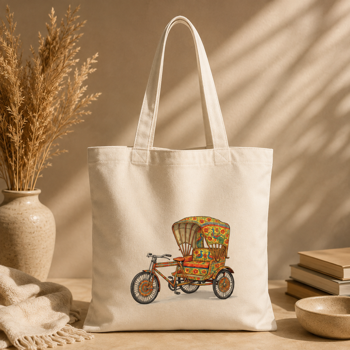 Vintage Rickshaw Canvas - Tote Bag 🚲🎨