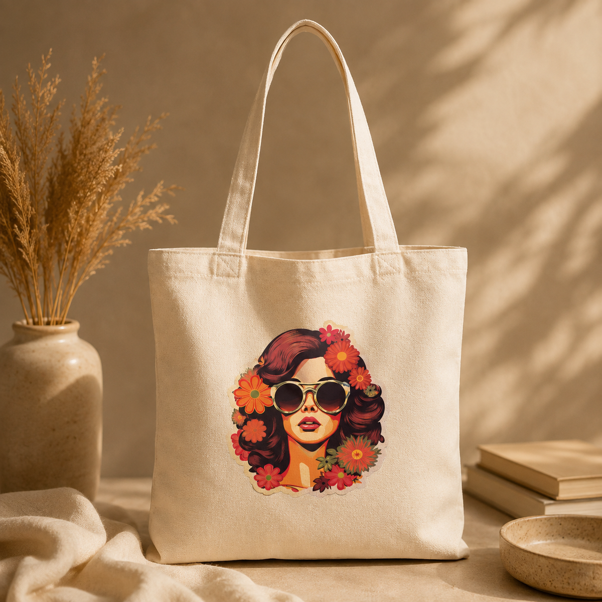 Stylish Floral Lady Canvas - Tote Bag 🌸🕶️