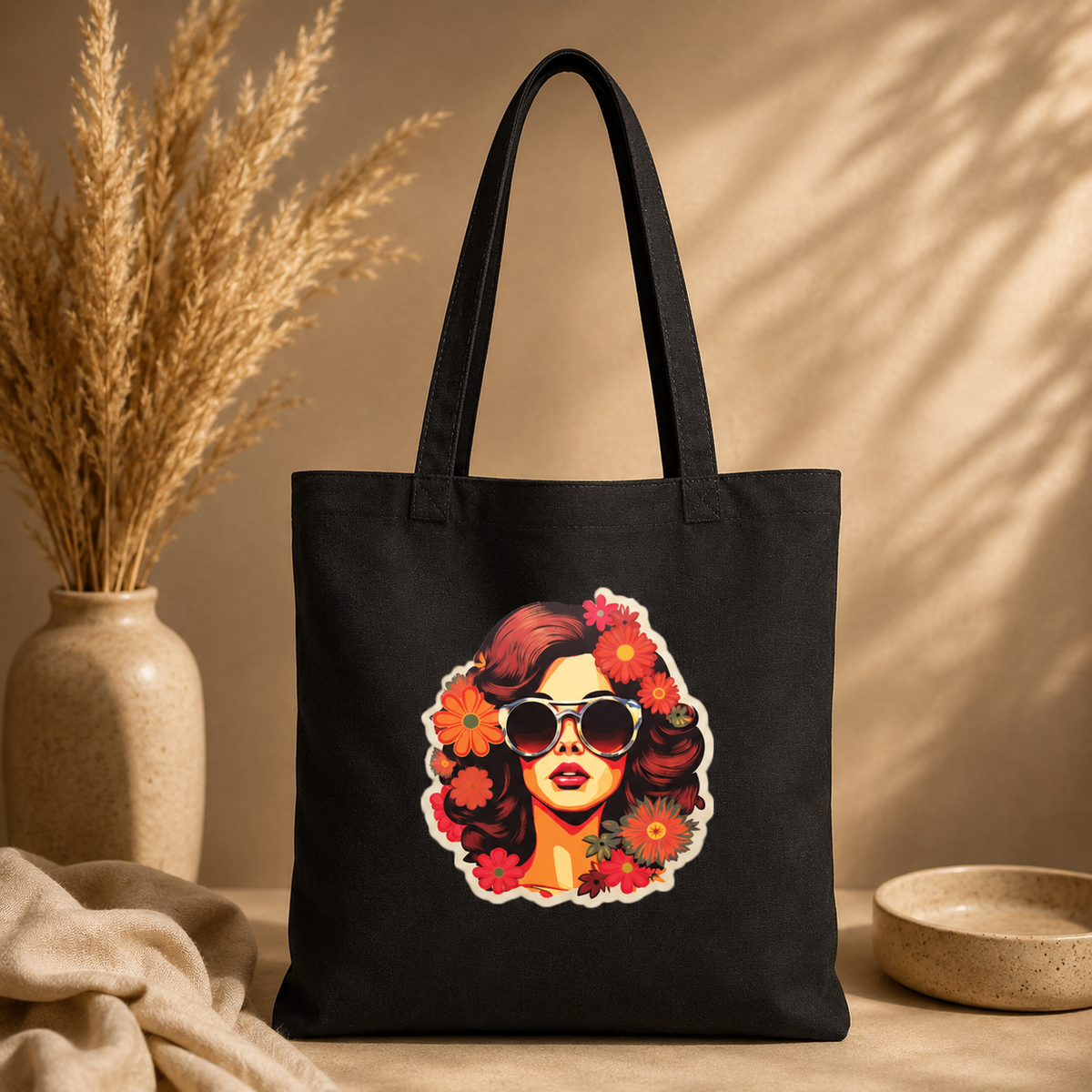 Stylish Floral Lady Canvas - Tote Bag 🌸🕶️