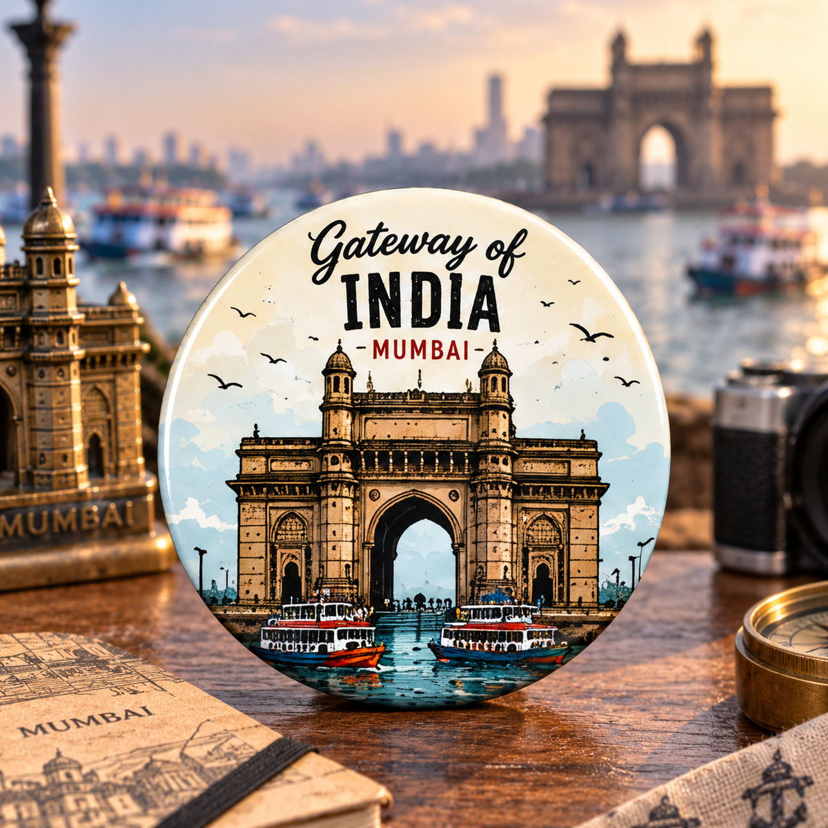 Round Pin Button Badge - Gate way of India,Mumbai