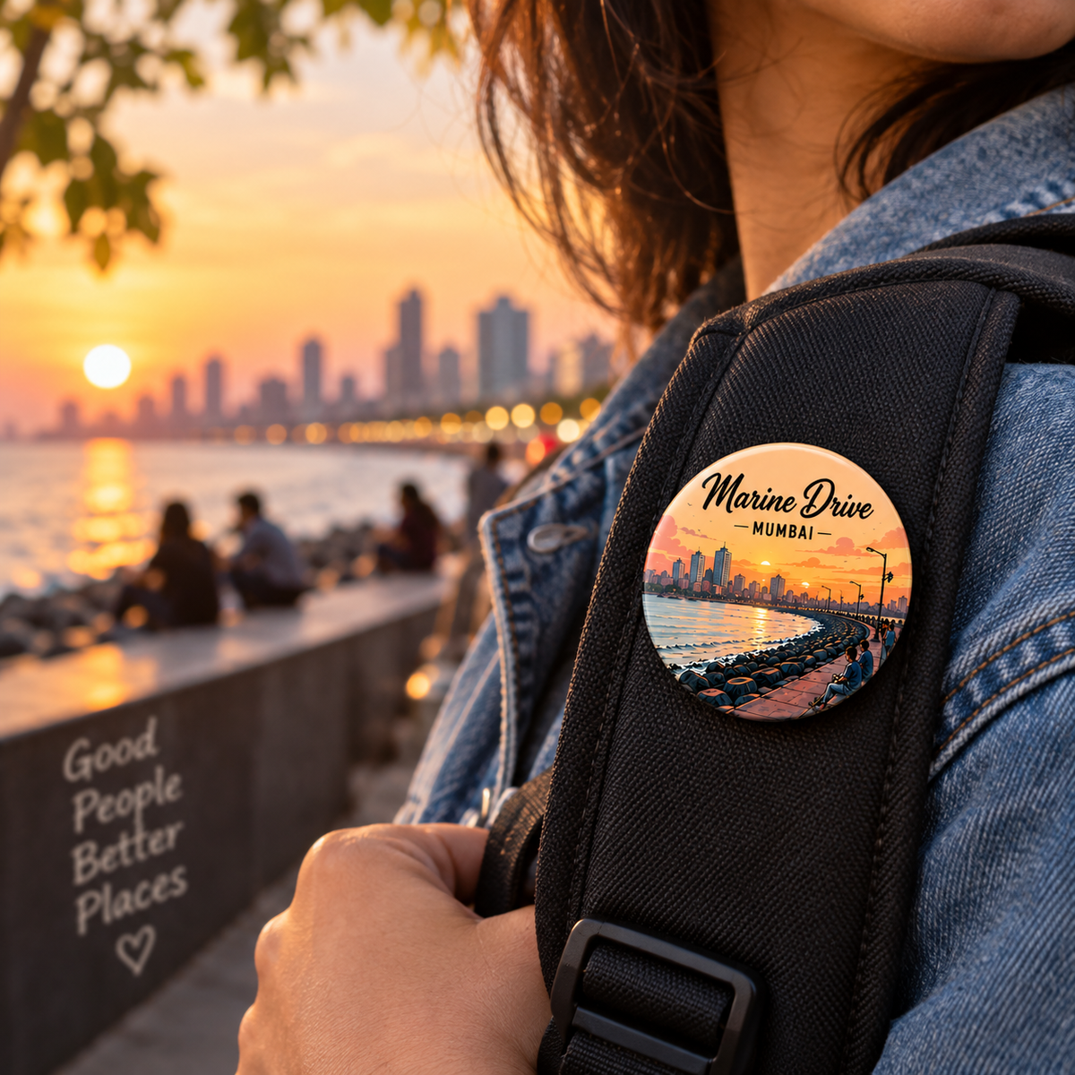 Round Pin Button Badge - Marine Drive,Mumbai