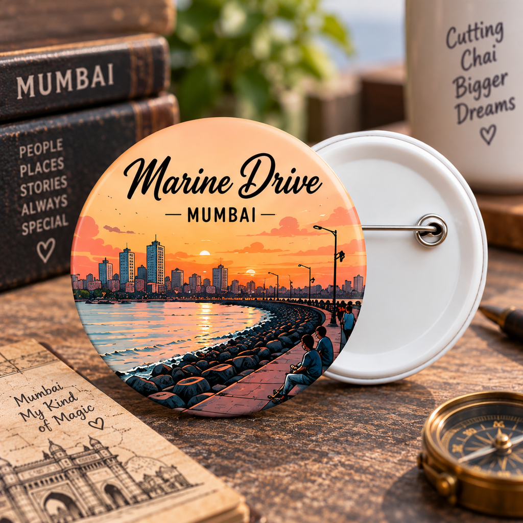 Round Pin Button Badge - Marine Drive,Mumbai