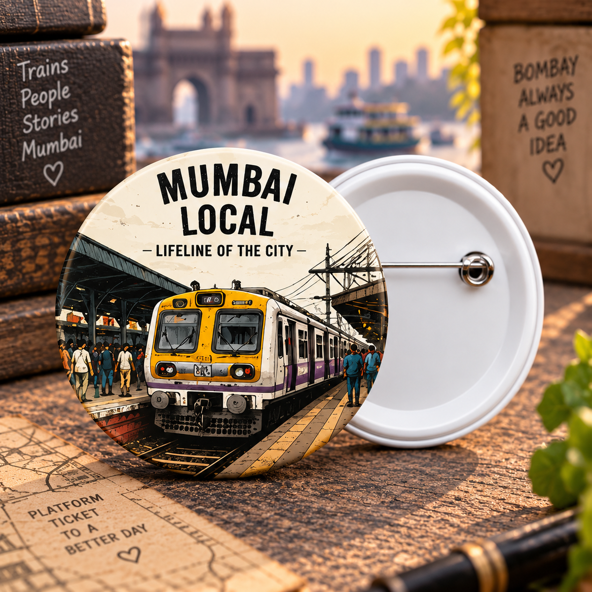 Round Pin Button Badge - Mumbai Local Train