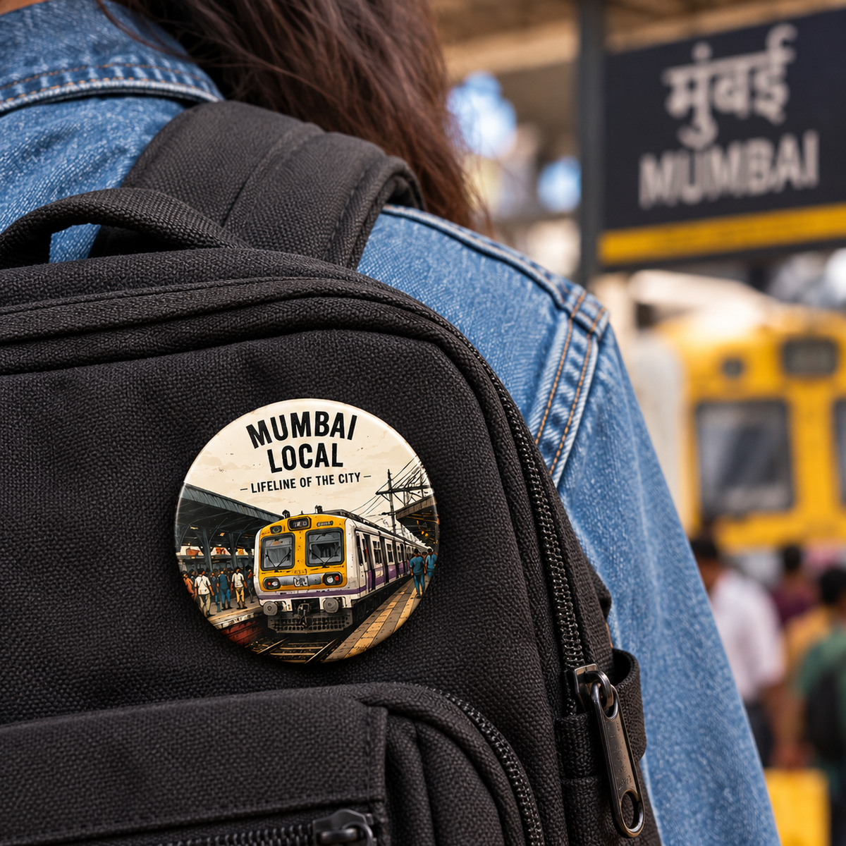 Round Pin Button Badge - Mumbai Local Train