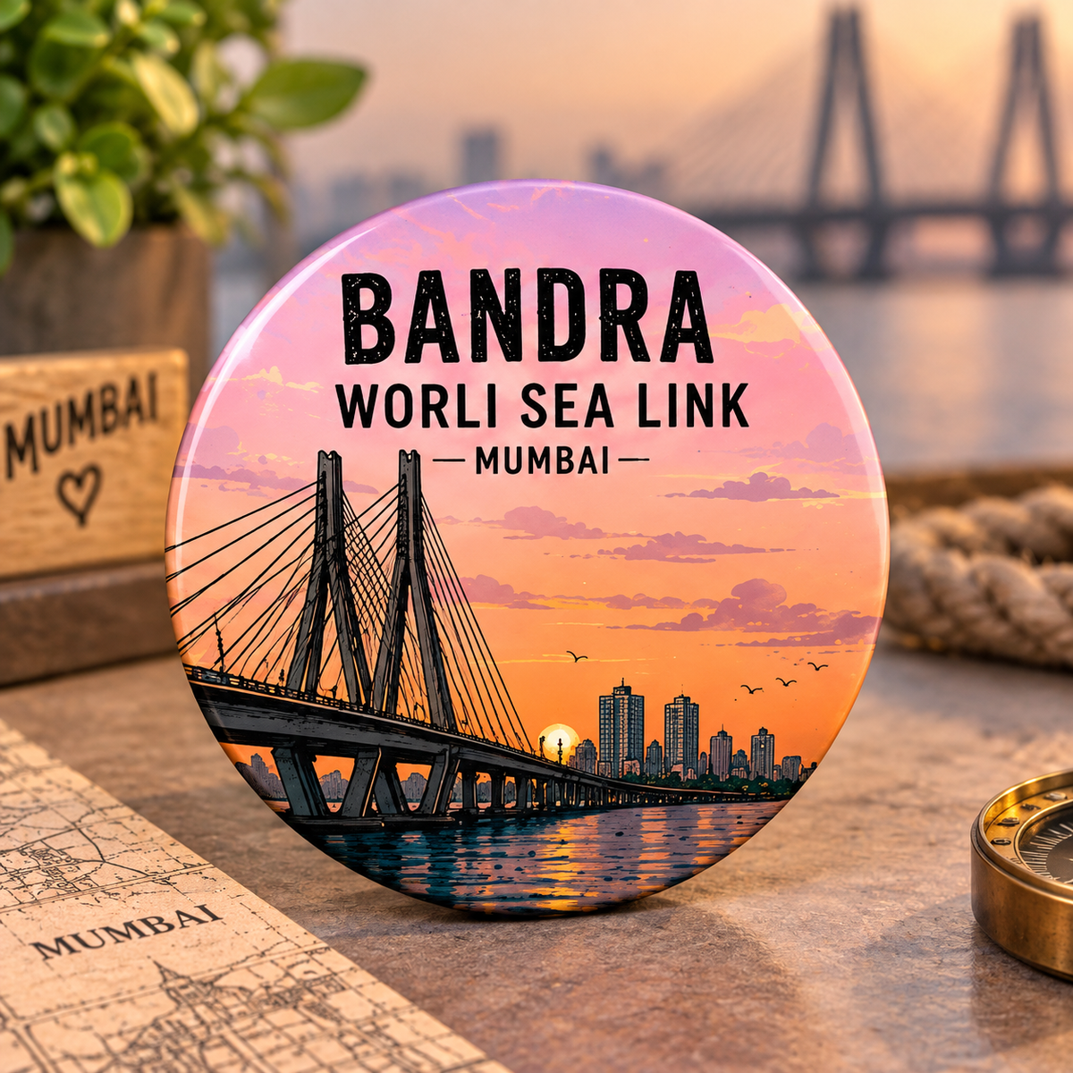 Round Pin Button Badge - Sea Link,Mumbai