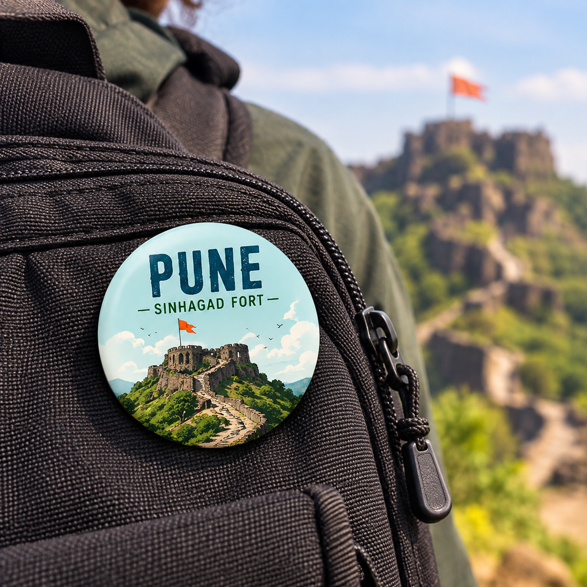 Round Pin Button Badge - Sinhgad Fort,Pune