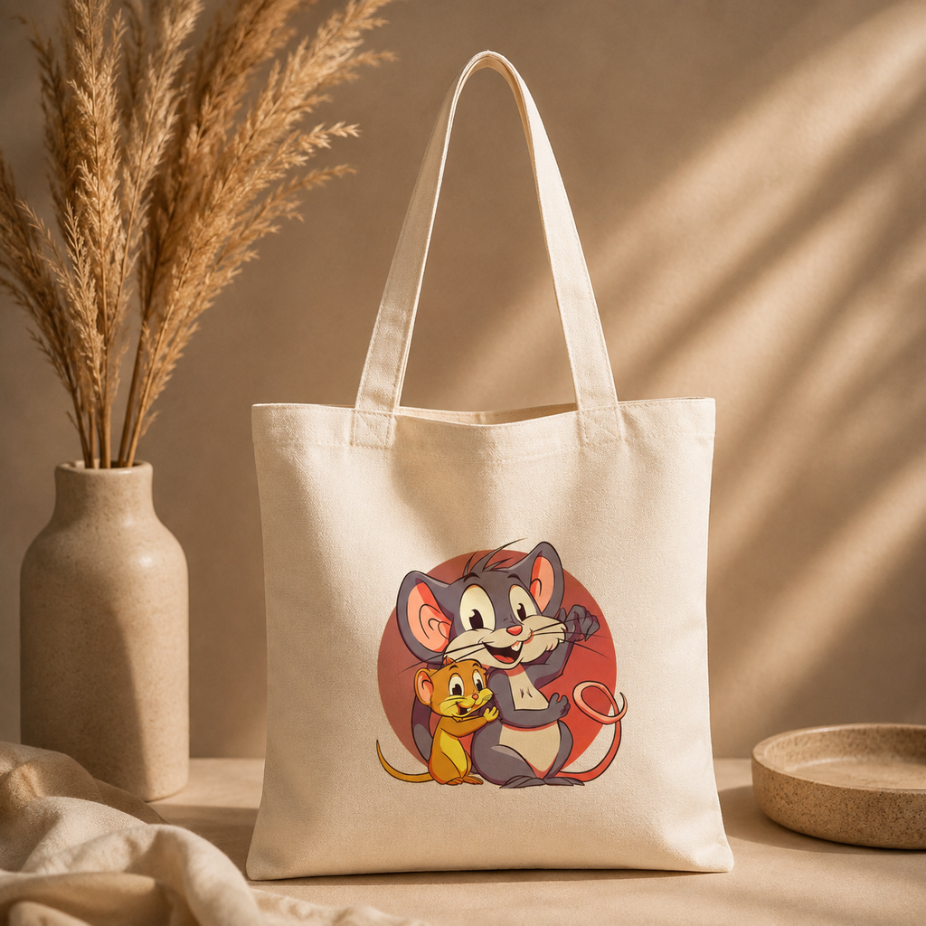 Cute Cartoon Mouse Friends Canvas - Tote Bag 🐭🧡