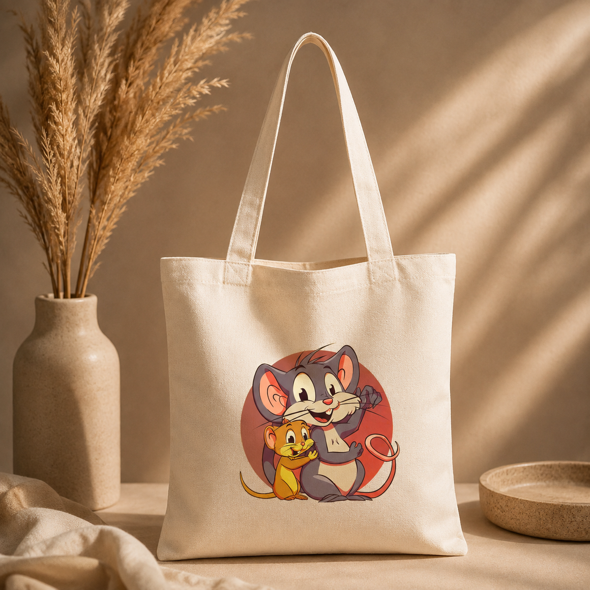 Cute Cartoon Mouse Friends Canvas - Tote Bag 🐭🧡