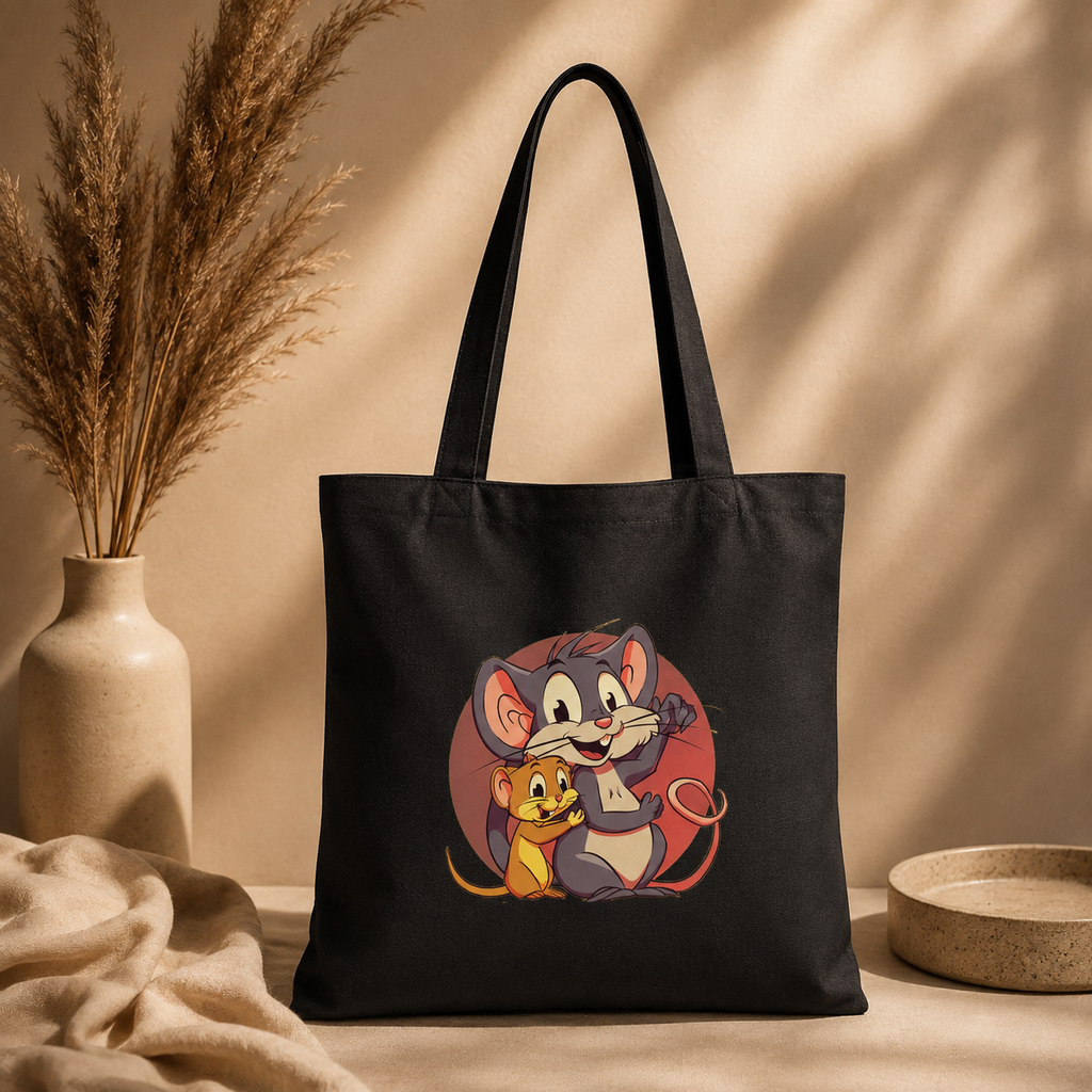 Cute Cartoon Mouse Friends Canvas - Tote Bag 🐭🧡