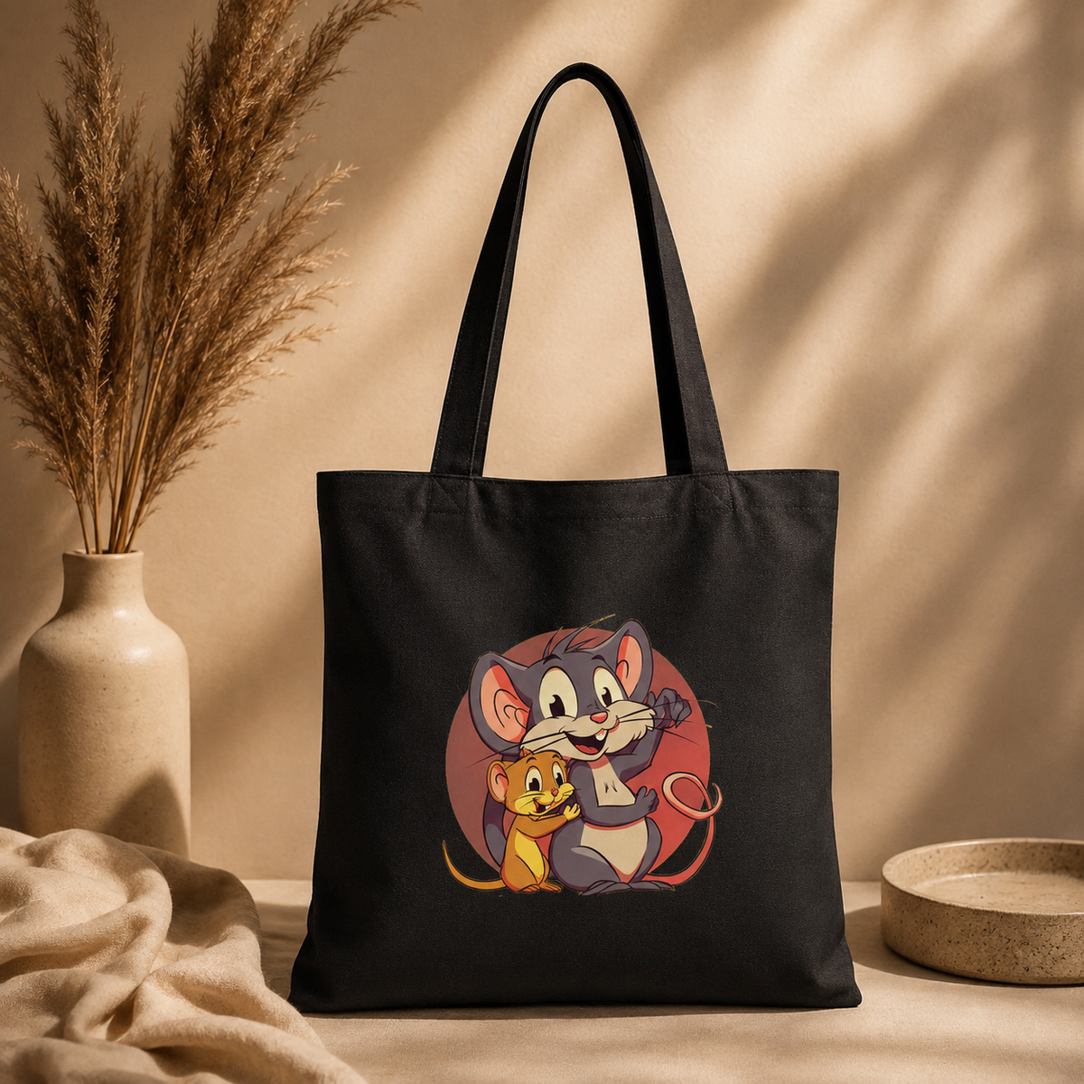 Cute Cartoon Mouse Friends Canvas - Tote Bag 🐭🧡