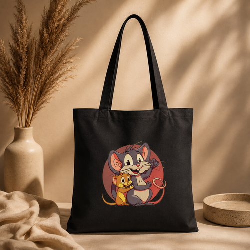 Cute Cartoon Mouse Friends Canvas - Tote Bag 🐭🧡